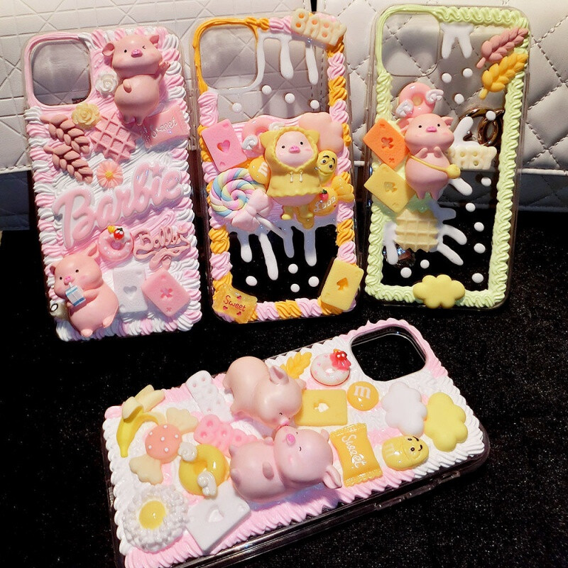 创意手工时光 誉科创卡通公仔雨衣小猪奶油胶手机壳DIY材料包体验分享